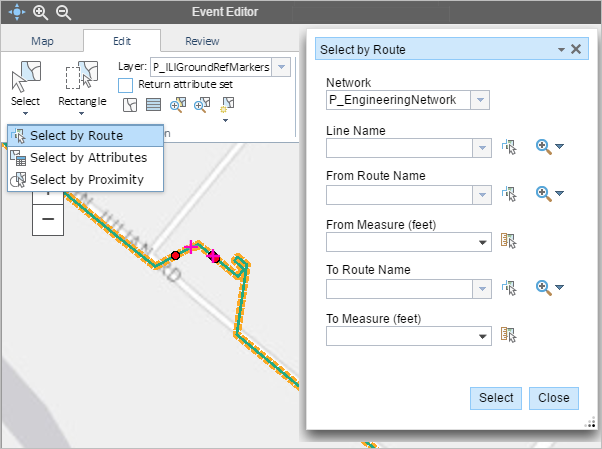 Selecting events by route Selecting events by route